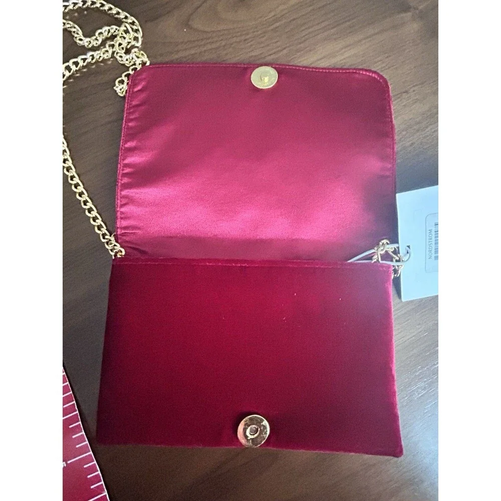 Shiraleah Burgundy Beaded Embroidered Starburst clutch Bag Gold Chain Strap new